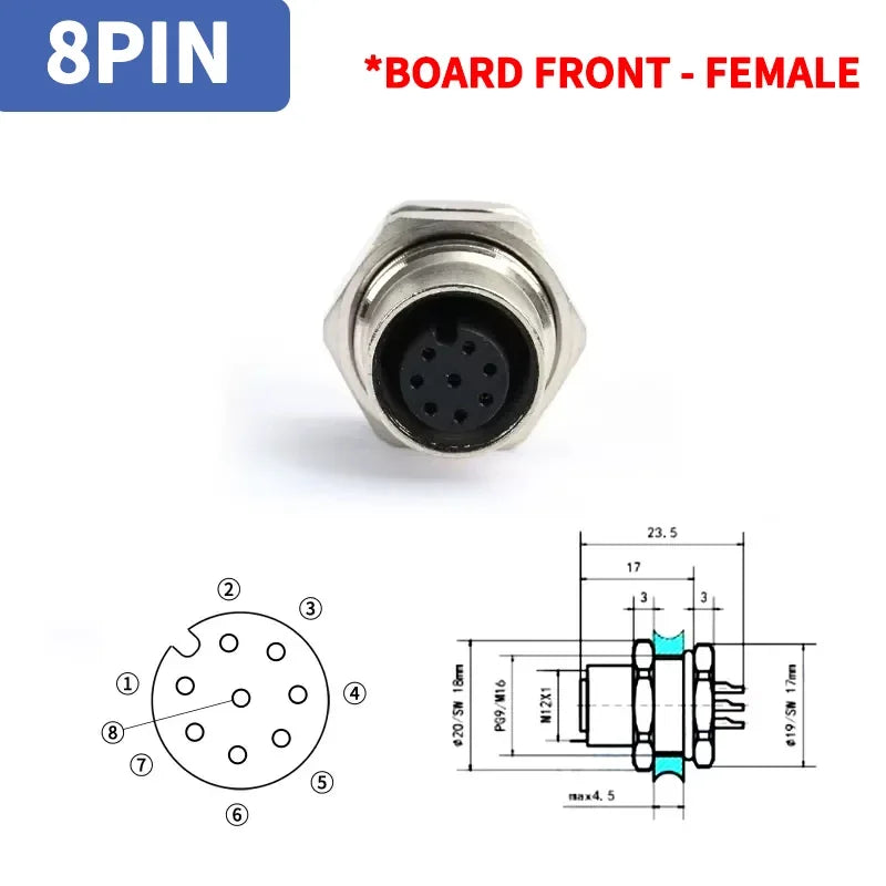 1pcs M12 4pin 5 8Pin Sensor Connector Panel Back Mount Waterproof Flange Socket Threaded Coupling Male&Female A Code Connectors