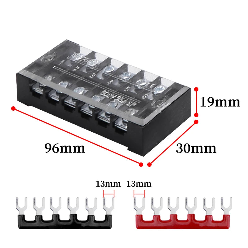 1pcs 25A 600V Dual Row Strip Electrical Screw Terminal Block Fence Screw Ribbon Wire Connector 3/4/5/6/8/10/12 Position