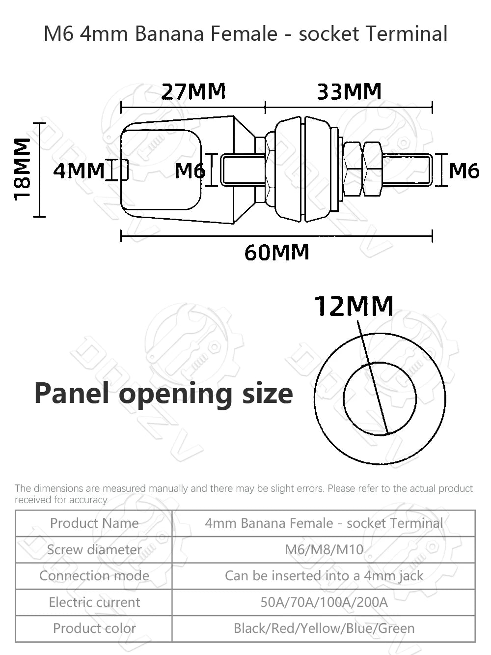 100A 4MM M6 M8 M10 Brass Connector Terminal Binding Post Nut with Caps 40-100A Large Current Banana Plug Jack Socket Connectors