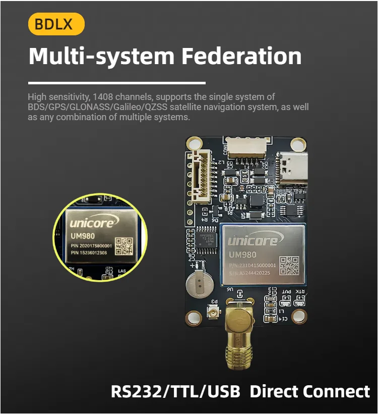 RTK UM980 High Accuracy Multi-Frequency Unicore GNSS Module VS F9P with Antenna for GPS Base Station RTK Receiver Board OEM