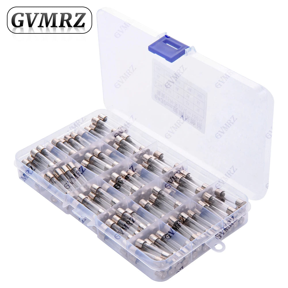 150PCS 15Values 6*30 Glass Tube Fuses Car Glass Tube Fuses Assorted Kit 6X30 with Box fusiveis 0.1A-30A Household Fuses