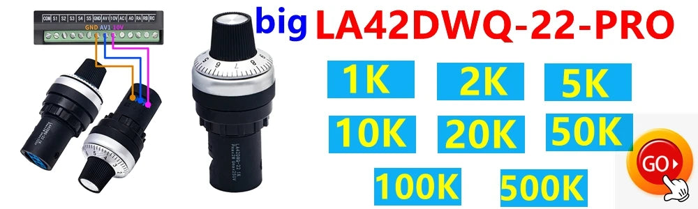 LA42DWQ-22 1K 2K 5K 10K 20K 50K 100K 200K 22mm Diameter Pots Rotary Potentiometer Converter Governor Inverter Resistance Switch