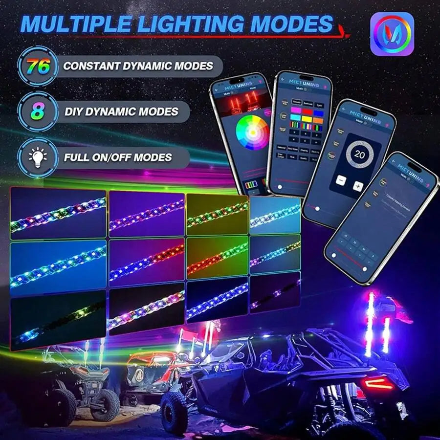 Nilight  3-6FT RGB LED Whip Light, Spiral Neon Flagpole Lights With Remote Control Color Changing Lights for ATV UTV Buggy 2PCS