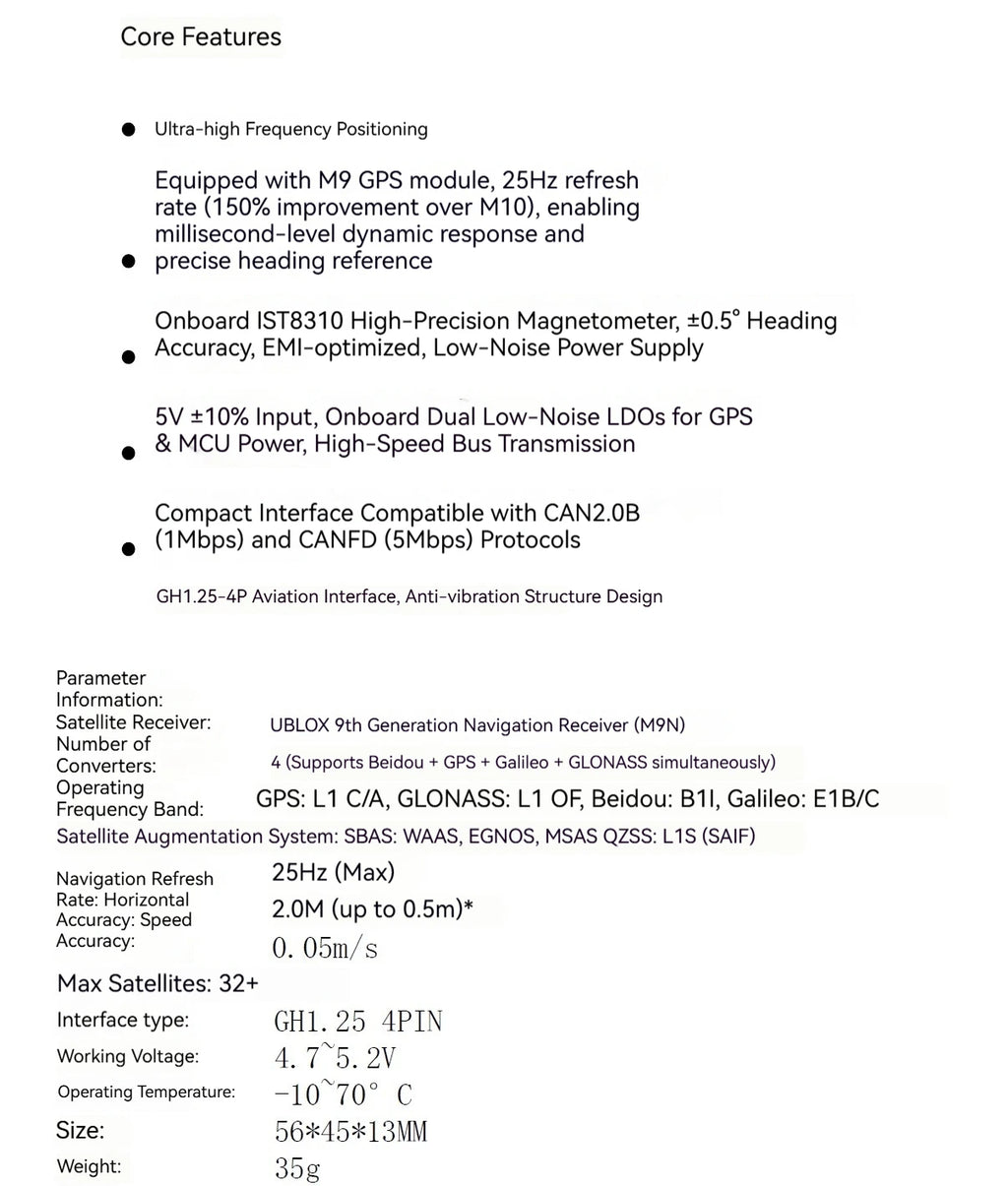 AeroEggTech NEO M9N GNSS Module High Precision CAN Protocol Large Size Antenna 8310 Compass For Industrial Navigation