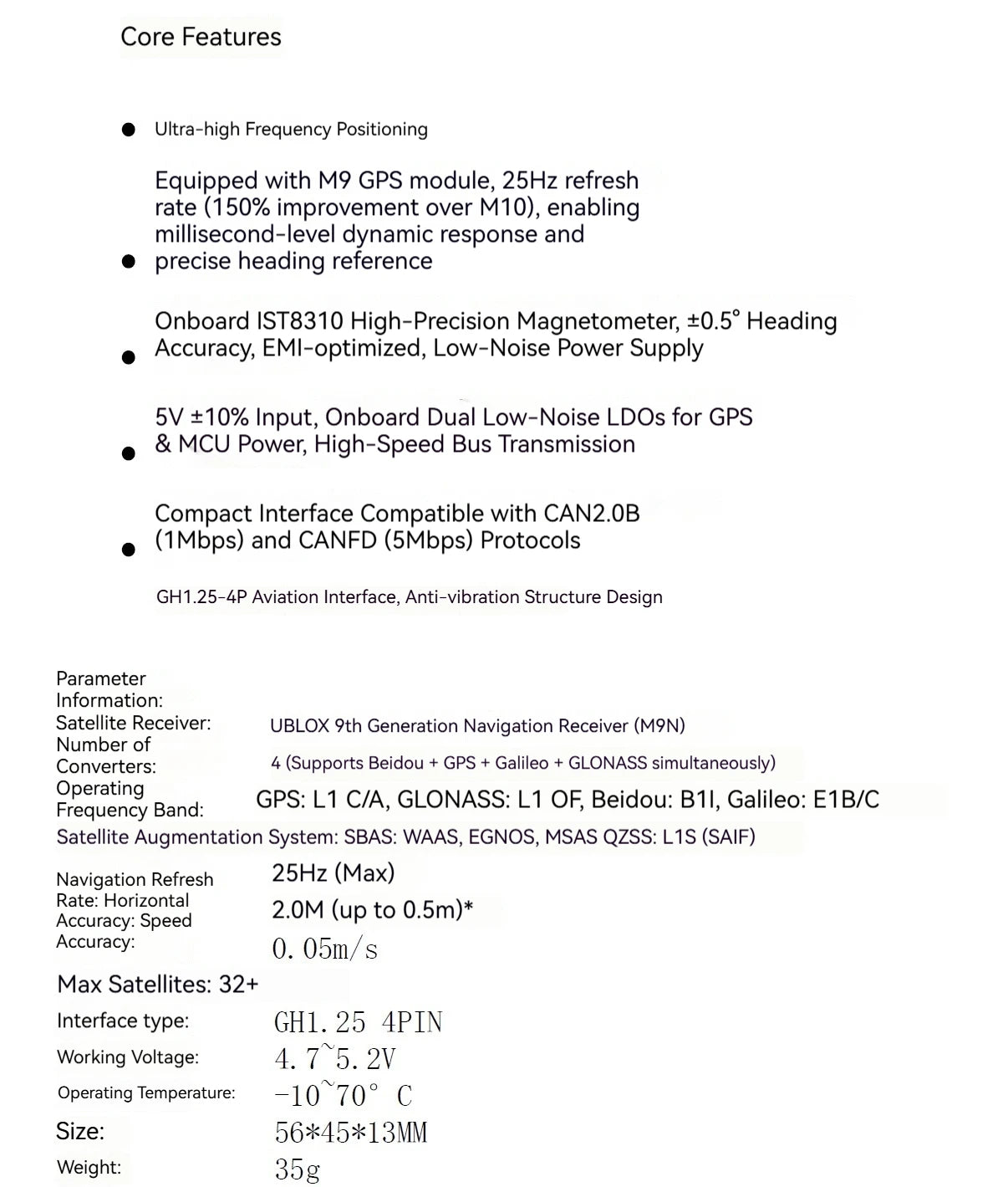 AeroEggTech NEO M9N GNSS Module High Precision CAN Protocol Large Size Antenna 8310 Compass For Industrial Navigation