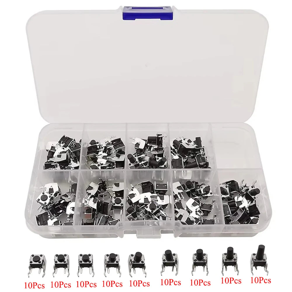 1Box 6x6mm 12x12mm Tactile Tact Push Button Mini Micro Switch Kit PCB Momentary Self-reset Switches DIP 2Pin 4Pin ON/OFF