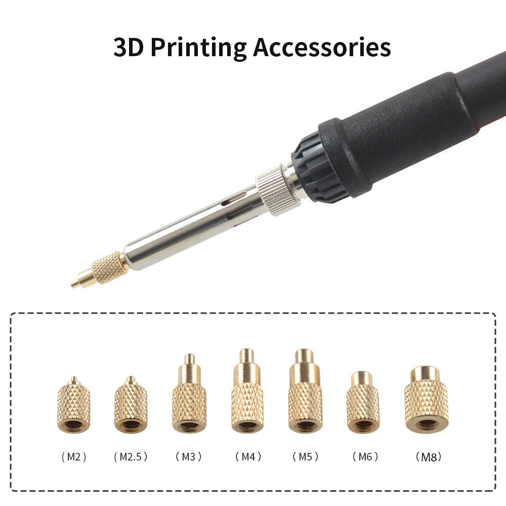 TS100 Soldering Iron Tip Heat Insert Nut Iron Tip Insert Internal Thread Head M2-M8 Brass Hot Melt Insert Nut Insertion Kit