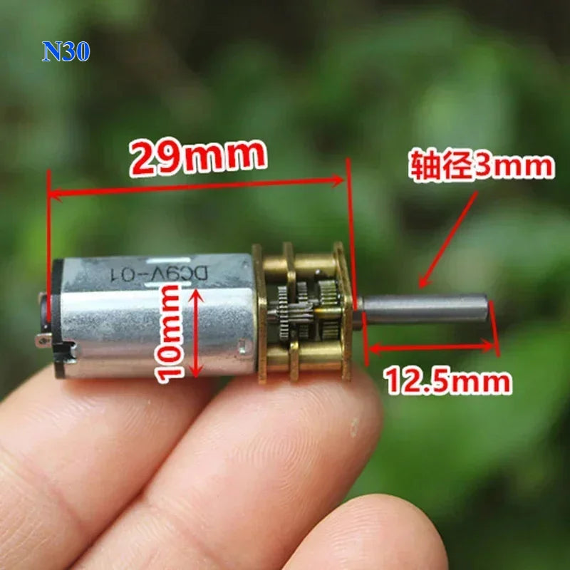 1PC Mini N10/N20/N30 Full Metal Gear Motor DC 3V 5V 6V 9V 12V Slow Speed Large Torque DIY Toy Model Electric Lock