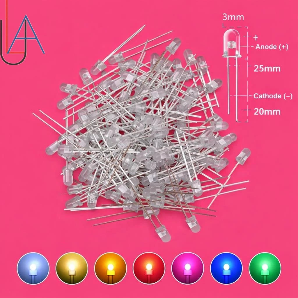 SAMIROB 60/100Pcs 3mm LED Diode Kit F3 Schottky Assorted Diode Red White Green Blue Yellow Orange Pink Purple Warm White for DIY