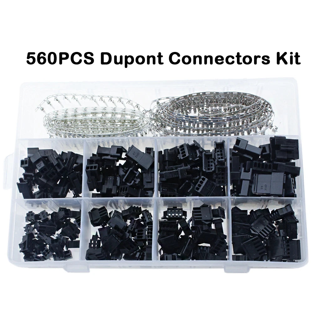560Pcs Dupont Connector 2.54mm, Cable Jumper Wire Pin Header Housing, Male Female Pin Terminal Connector 2/3/4/5 Pin JST SM