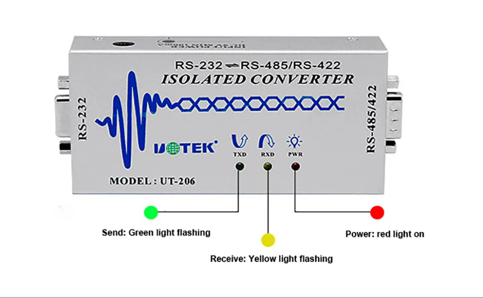 UOTEK RS-232 to RS-485/422 Optoelectronic Isolated Converter NO Delay RS232 RS485 RS422 Adapter UT-206