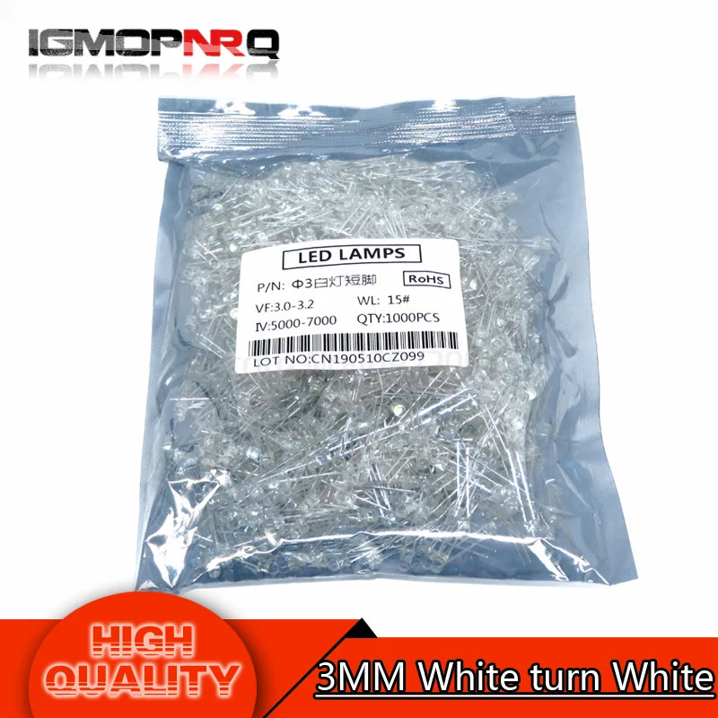 SAMIROB 1000pcs blue green red yellow white 3mm led light-emitting diodes Diffused