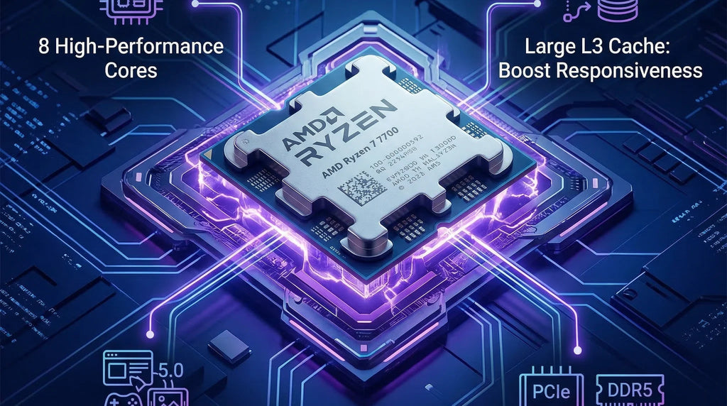 Used R7 7700 AMD Ryzen 7 7700 3.8GHz CPU processor 8-Core 16-Thread 5NM L3=32M 100-000000592 Socket AM5