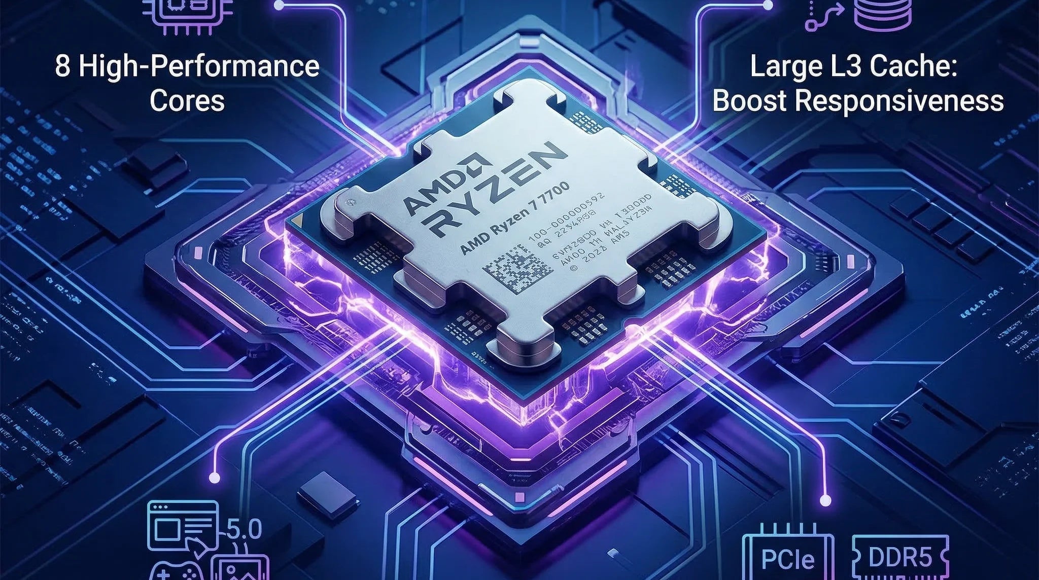 Used R7 7700 AMD Ryzen 7 7700 3.8GHz CPU processor 8-Core 16-Thread 5NM L3=32M 100-000000592 Socket AM5