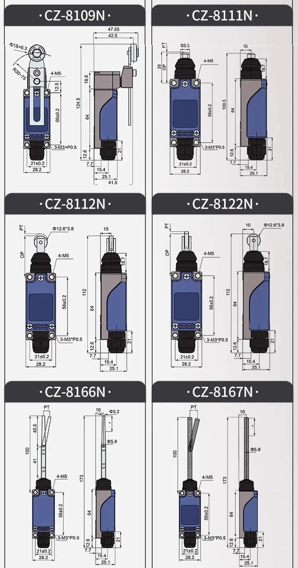 2PCS CNTD CZ-8N Limit Switch Replacement Spare Waterproof IP65 10A 250VAC for CNC Machine Quick Install NC NO Easy Wiring