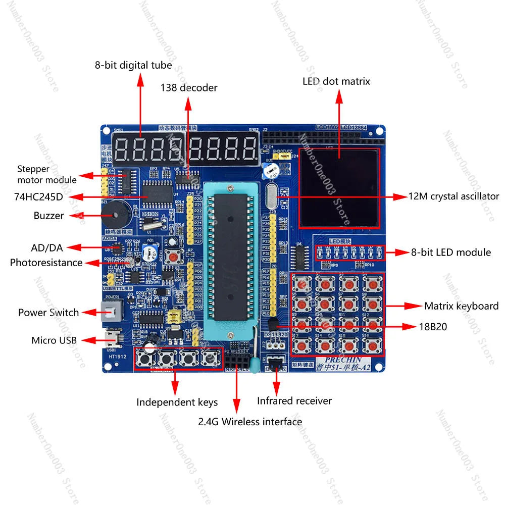 STC89C52 Controller 32/64-bit Operating System Microcontroller Experiment BoardC51 Development Board LCD1602 8051 MCU
