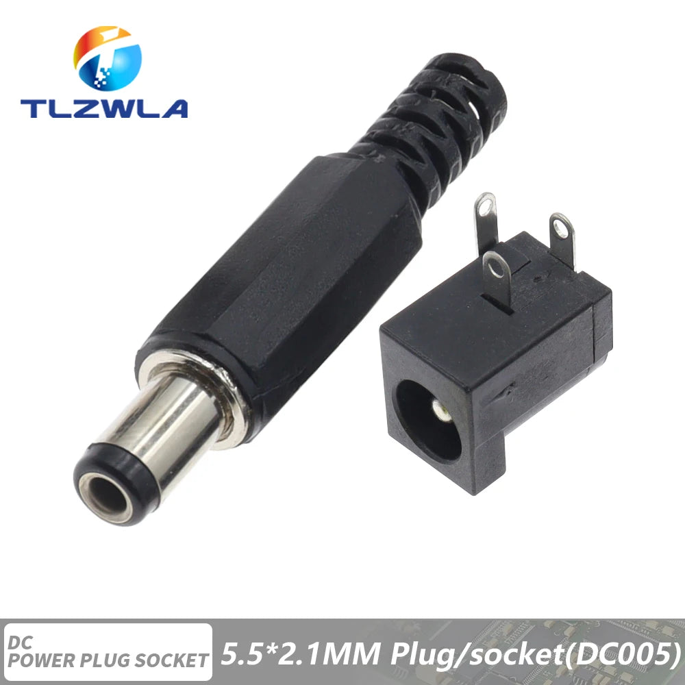10Pcs DC Connectors 5.5x2.1mm 3.5x1.3mm DC Power Plug Male Female Jack Socket Nut Panel Mount DC Power Adapter Connector 5.5*2.1