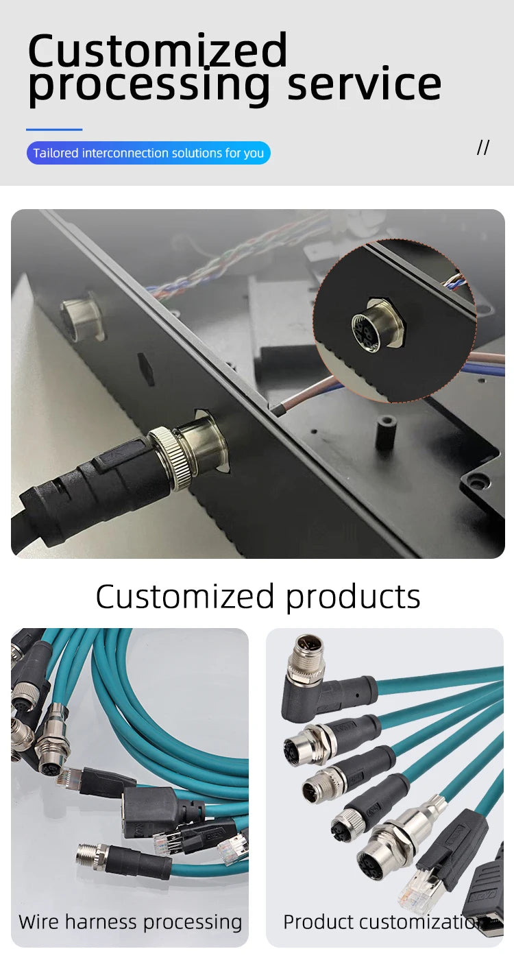Industrial M12 Waterproof Connector 8-Pin Core to RJ45 X-Coded Straight Angled Socket for Networking And Electronics