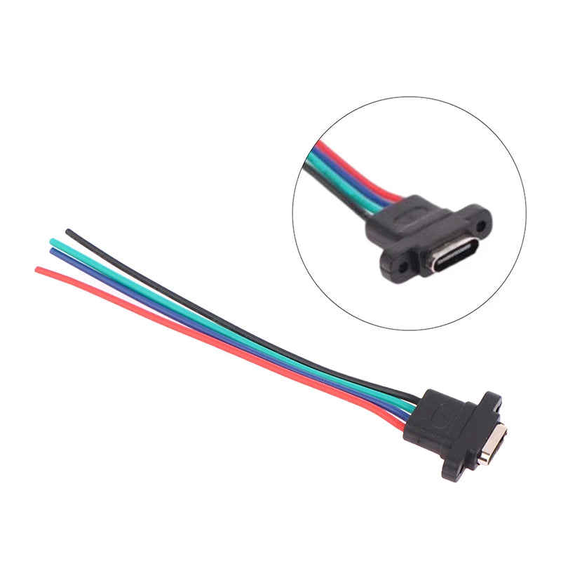 Type C 4 Pin Waterproof Female USB C 4 Core Socket Port With Screw Hole Fast Charge Charging Interface Connector With Cable A2