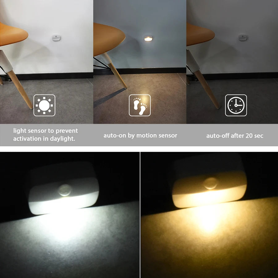 1/3/6 Pack Motion Sensor Night Light Battery Powered AAA Stick Anywhere Auto on Off Soft Light for Wardrobe Bedside Bathroom