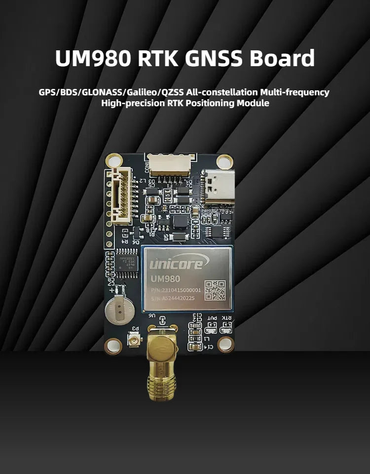 RTK UM980 High Accuracy Multi-Frequency Unicore GNSS Module VS F9P with Antenna for GPS Base Station RTK Receiver Board OEM