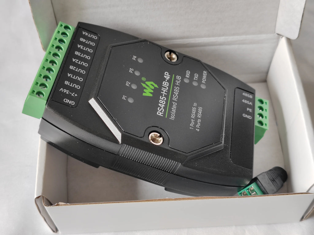 Industrial-grade Isolated 4-Ch RS485 Hub Rail-mount Support Wide Baud Rate Range, Expands 4-ch RS485 Sub Ports Via 1-ch RS485