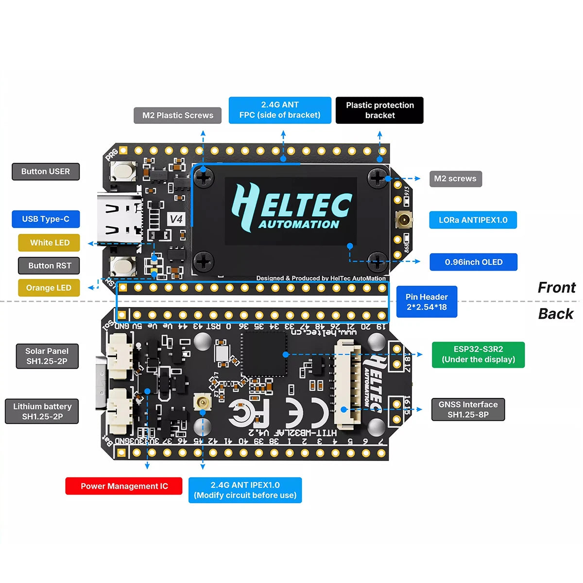 Heltec V4 WiFi BLE Mesh LoRa Node Low Power GPS ESP32 SX1262 LoRa 32 Dev-Board Support Solar Powered With 868/915MHz Antenna
