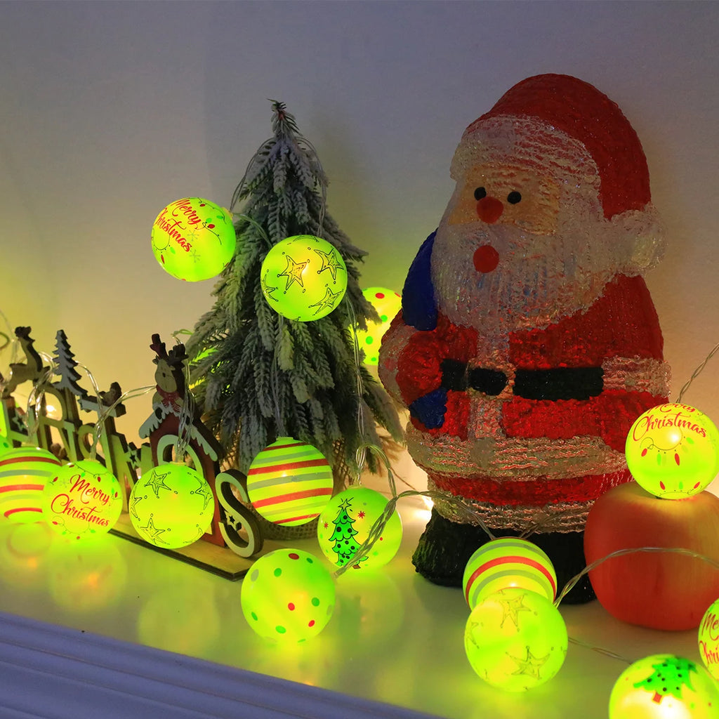 Luminous Xmas Bauble Fairy String Lights, Multipattern Printed Christmas Ball LED Garland, Whimsical Neon Tone Festive Lighting