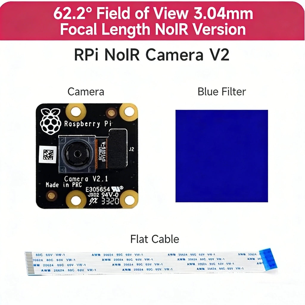 Raspberry Pi Noir Camera V2 IMX219 8MP No IR Filter, Low Light & Night Vision, Compatible with All Pi Models