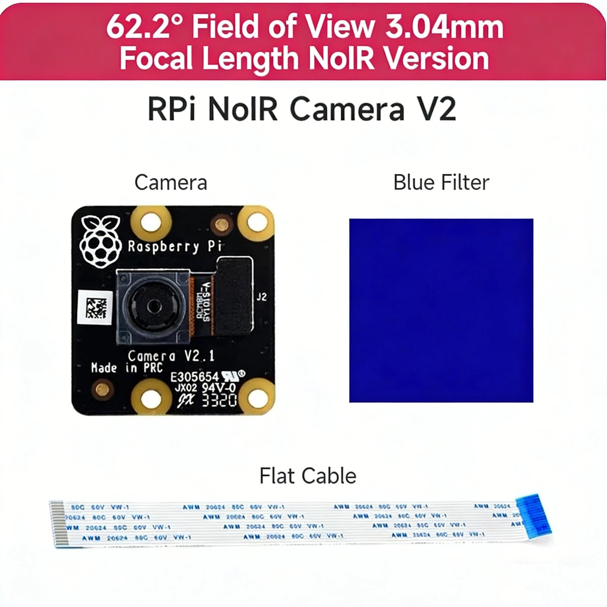 Raspberry Pi Noir Camera V2 IMX219 8MP No IR Filter, Low Light & Night Vision, Compatible with All Pi Models