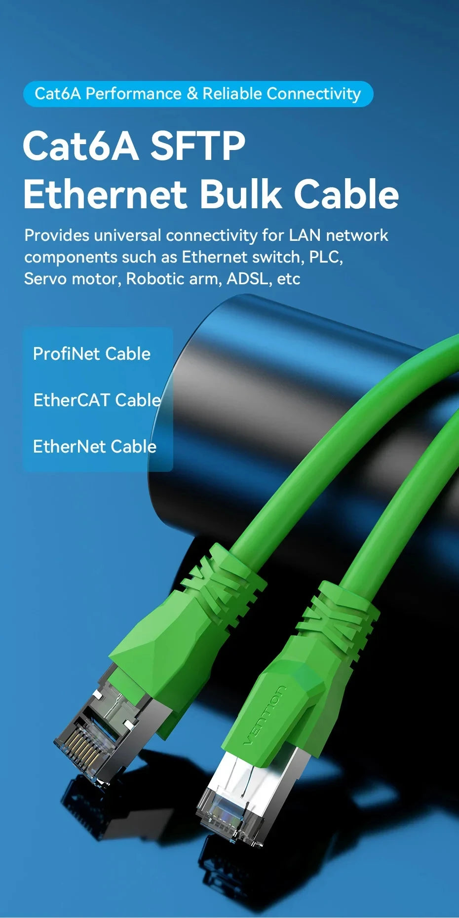 Vention Cat6A Bulk Ethernet Cable 10Gbps SFTP Cat 6A Patch Cord for ADSL PLC Servo Motor Ethernet Swicth PC RJ45 Networking Wire