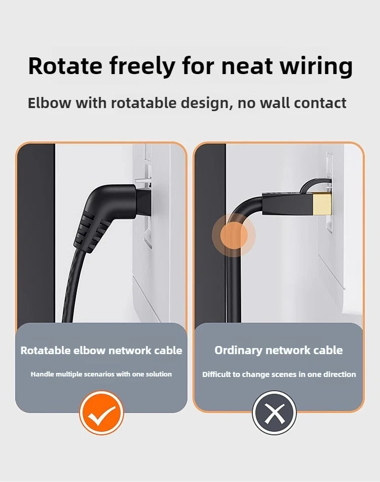 Swivel Bend Cat6a/Cat6/Cat6 Network Cable 10G X 104M Finished Jumper Fine 360° Right Angle RJ45 Connector High-Speed Data Transf