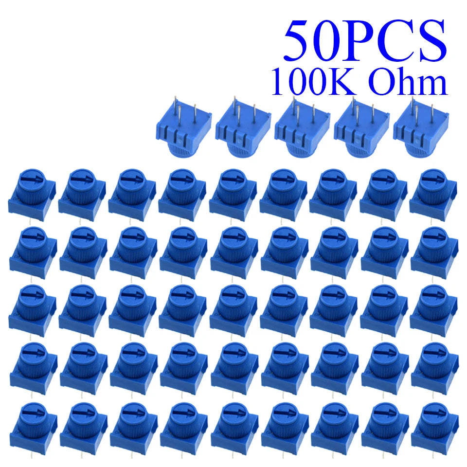 5-100pcs 3386P-1-103 1k 2k 5k 10k 20k  0.5W, 1/2W PC Pins Through Hole Trimmer Potentiometer Cermet 1 Turn Top Adjustment