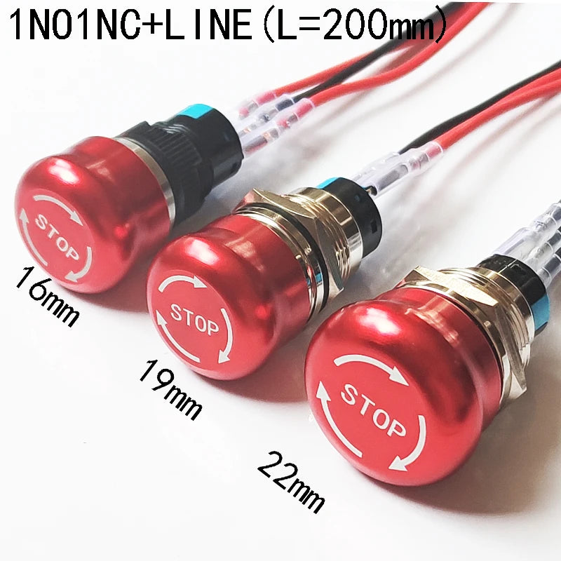 16mm/19mm/22/mm Emergency Metal Button Switch Indication STOP Machine Panel Dashboard Press Latching Button 1NO1NC/2NO2NC