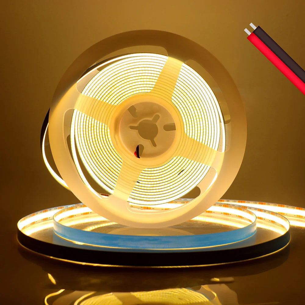 DC 12V 24V COB LED Strip Light 320 480 528 LEDs Flexible Tape High Density Linear Lighting Warm White 8mm PCB 0.5m 1m 2m 5m 10m