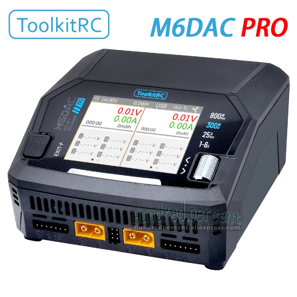 ToolkitRC M6DAC PRO V2 Intelligent Charger Dual Channel AC 200W DC 800W 16A Lithium Battery 1S 2S 3S 4S 5S 6S LiHV Lipo PD65W