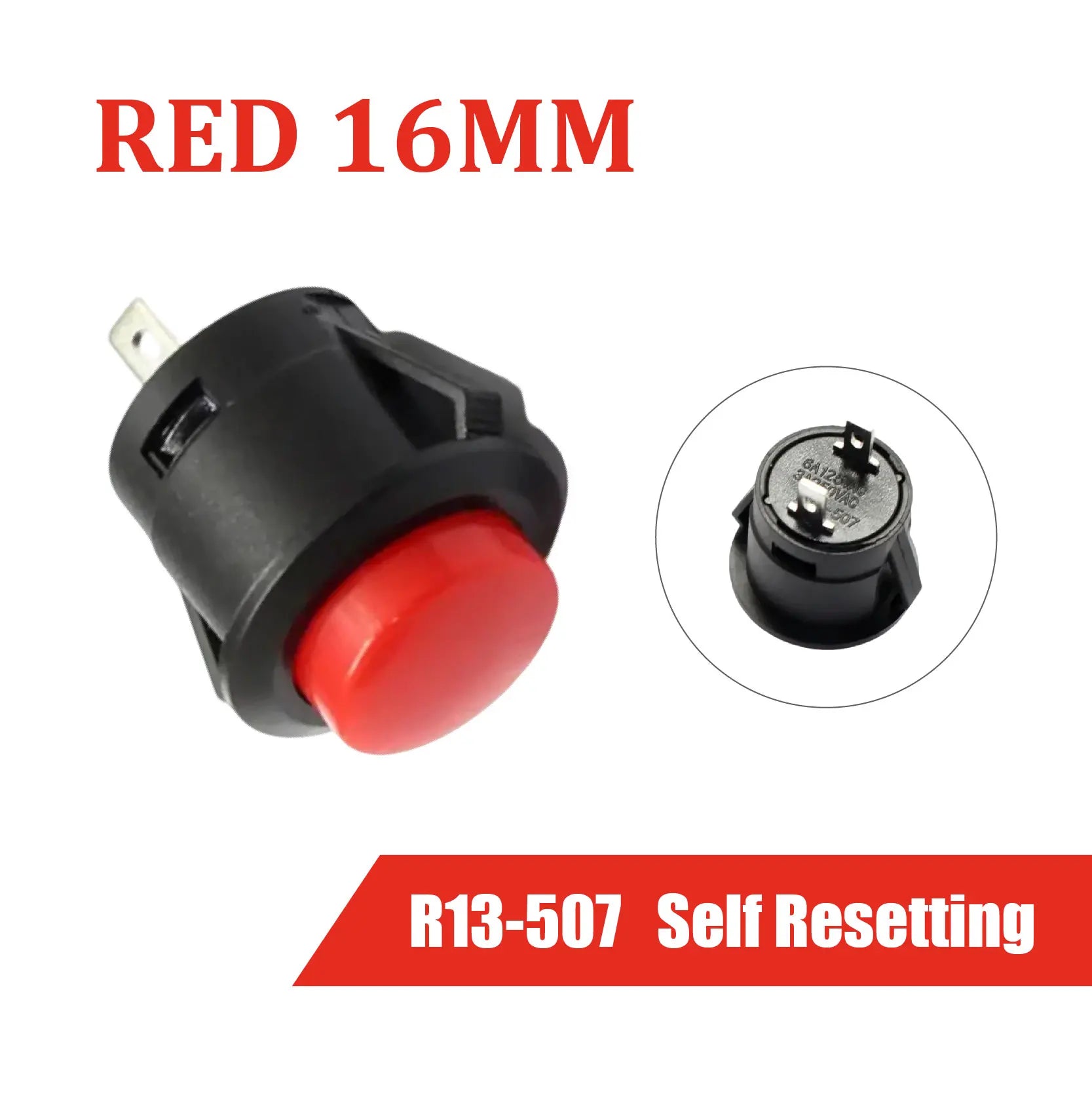 5/20PCS R13-507 Snap on Button Inching 16MM Round Lockless Self Reset Switch Panel Mounting