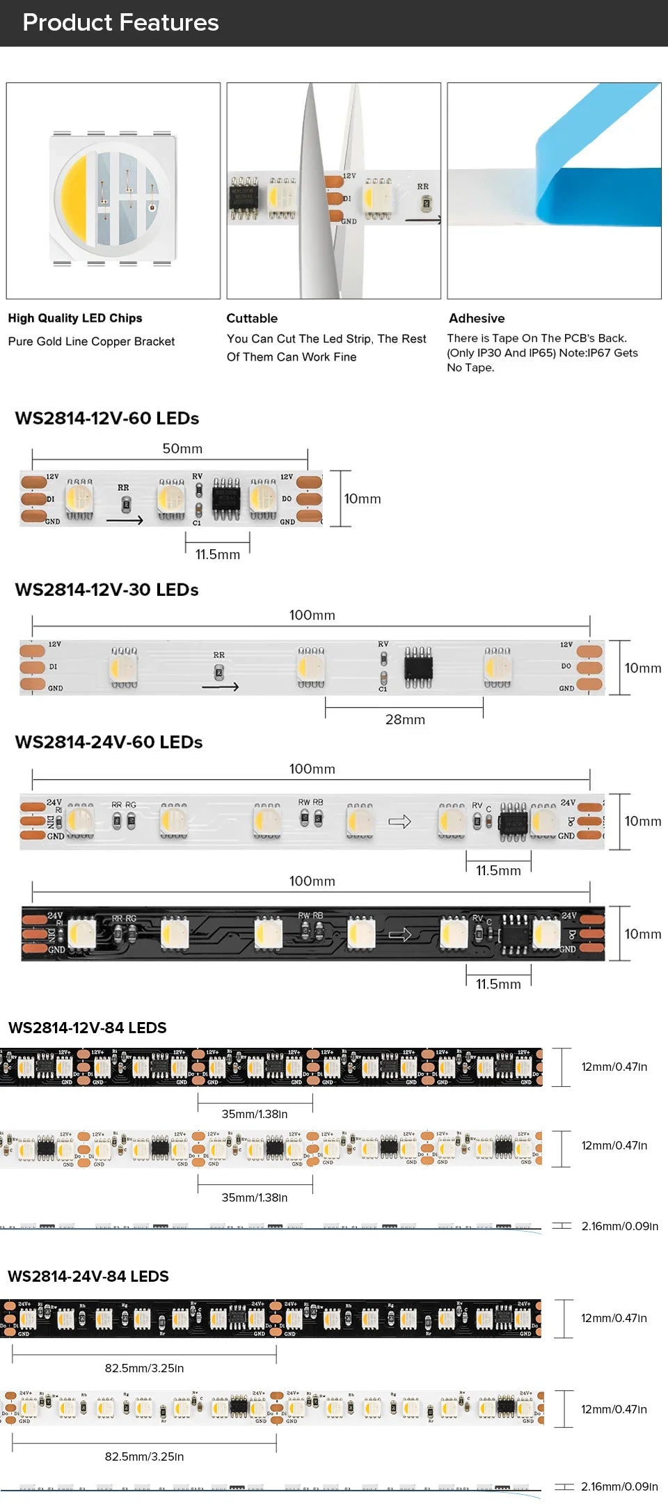 WS2814 DC12V 24V Led Strip Light 4 in 1 Similar SK6812 RGBW Pixels Addressable WS2811 RGBWW RGBCW 5050 3 Pin Lights IP30 65 67