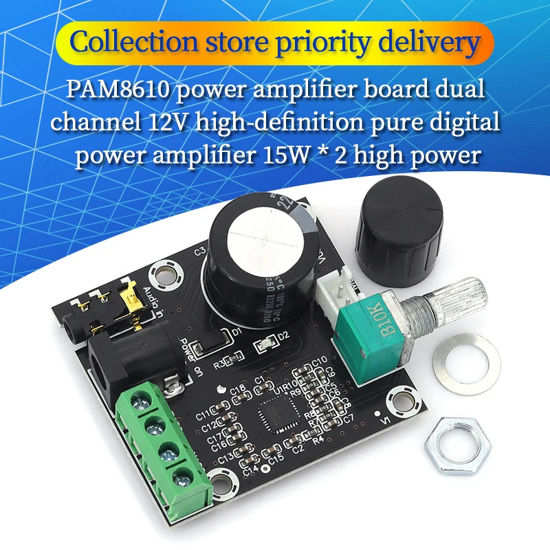 PAM8610 Dual Channel Audio Amplifier Board Module 12V 15W*2 High Power Pure Digital HD Amplifier