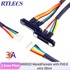 3A Magnetic Spring Loaded Pogo Pin Connector 24VDC LED Snap-on JST SM JR Servo Extended Cable 5/6/7/8/9 Pin Male Female Blind