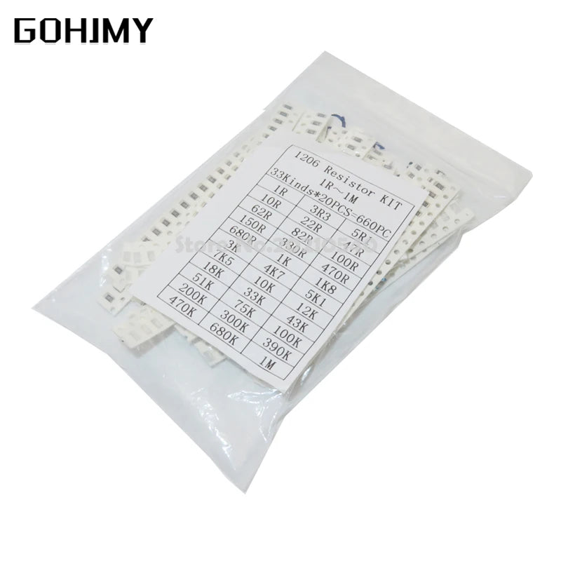 200PCS 660PCS 720PCS 4000PCS 0402 0603 0805 1206 1210 2512 SMD Resistor Kit 10K 100K 1K 1R 100R 220R 1% 5% Assorted Kit