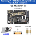 Waveshare PoE M.2 HAT+ (B) for Raspberry Pi 5 | High-Speed NVMe SSD PCIe Adapter with Ethernet Power