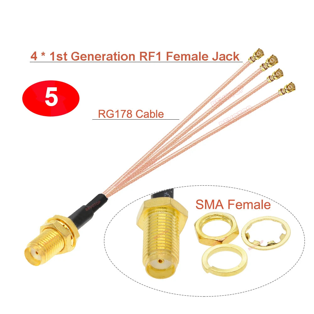 1PCS SMA to IPX Splitter Cable RP-SMA/SMA Female to 2/3/4x RF1 1st Generation Female Jack RG178 Pigtail Antenna Extension Jumper