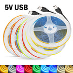 5V USB COB LED Strip Light Tape White Red Green Pink Ice Blue Yellow Flexible 320 LEDs 8mm PCB Ribbon TV Backlights Night Lamp