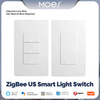 MOES Tuya ZigBee US Smart Light Switch Push Button Wall Switch Neutral Wire/No Neutral Wire Required Work With Alexa Google Home