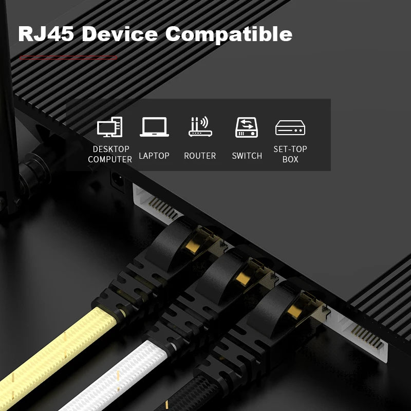 ROVLL CAT7 Ethernet Cable Flat Lan Cable STP Round RJ45 Network Cable Cat 7 Internet Cord 10Gbps Braided Patch Cord