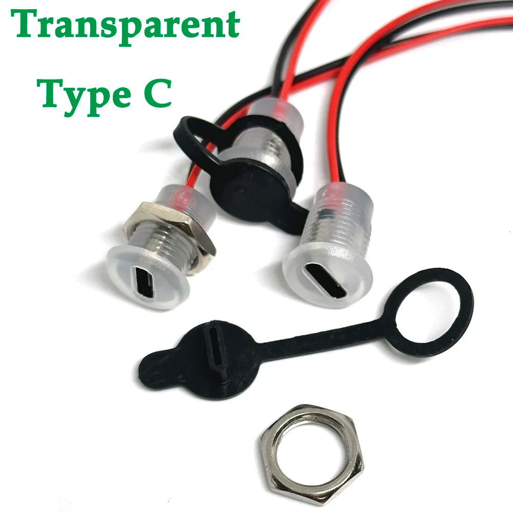 USB-C 5A High Current Charging Socket With M11 Nut Snap Lock Plate Transparent Female Type C Waterproof Female Connector Jack