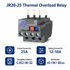 JR28 Series Thermal Overload Relay 25A 36A  Adjustable Current Motor Protection Electrical Overload Protector for AC Contactor