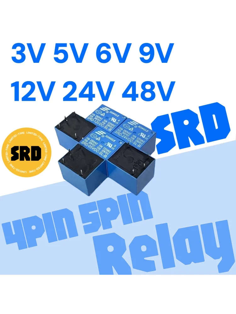 10-1pcs Relay SRD SRD-03VDC-SL-C SRD-05VDC-SL-B SRD-24VDC-SL-A SRD-12VDC-SL-C 3V 5V 6V 9V 12V 24V 10A 250VAC 5PIN Relays Relais