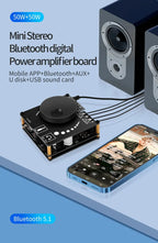 Power Amplifier Board Stereo Digital Amplifier 50WX2 - Mini Speaker Power Board Module Bluetooth 5.0 Hi-Fi Amp 50W+50W